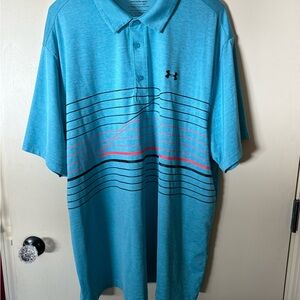 Under Armour Men's 3xl Teal and Black Striped Golf Polo Shirt